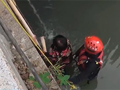 扬州老人不慎落水 消防紧急施救