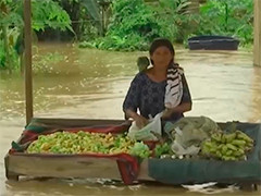 玻利维亚村庄遭遇洪水 村民水中摆摊谋生