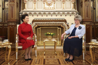 彭丽媛同匈牙利总统舒尤克夫人纳吉参观布达王宫并茶叙