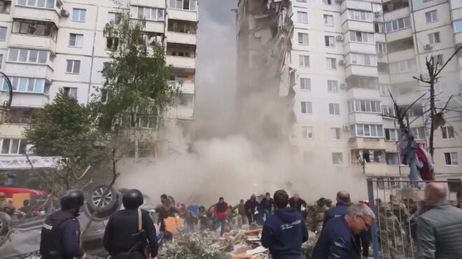 俄称别尔哥罗德市一居民楼遭乌炮击发生部分坍塌 已造成8人死亡
