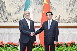 王沪宁会见伊朗总统