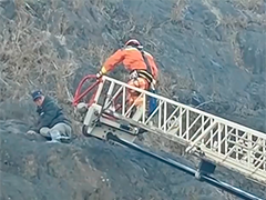 宁波男子捡野菜被困峭壁 消防云梯助营救