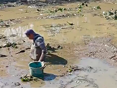 江西宜春男子摸鱼深陷泥潭 消防员"拔河"捞人