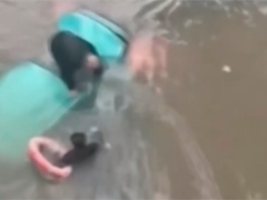 浙江临平 出租车意外落水 众人齐心救援