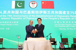 韩正同巴基斯坦总理共同出席庆祝中巴建交75周年招待会